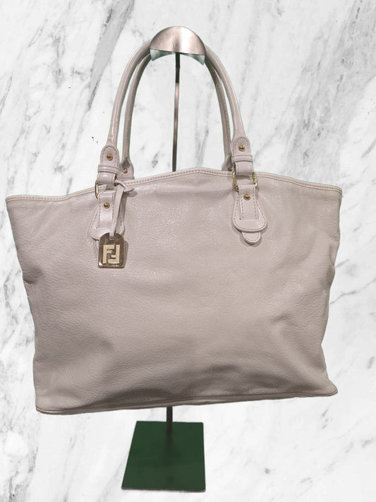 Fendi White Leather Twins Shopper Tote