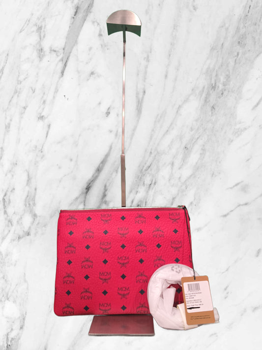 MCM "NEW" CANDY RED FLAT POUCH w/ STRAP