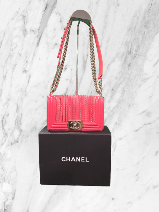CHANEL STITCHED CAVIAR PINK BOY BAG - LIKE NEW