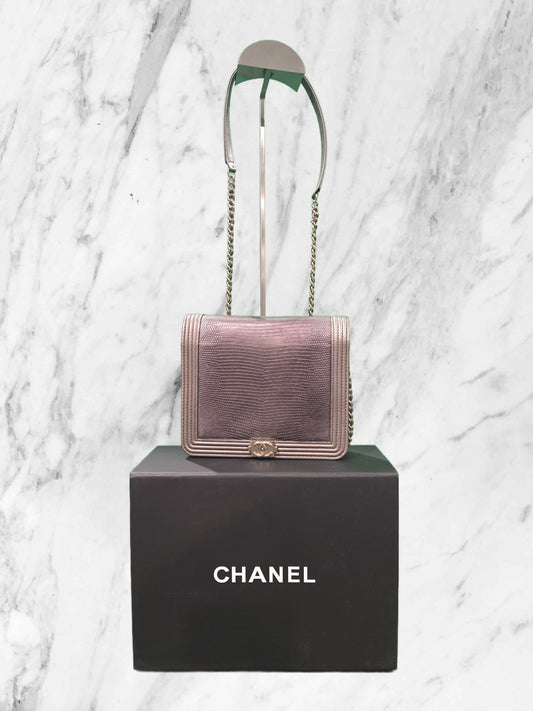 CHANEL LIMITED EDITION LIZARD w/LAMBSKIN SQUARE WALLET ON CHAIN (WOC)