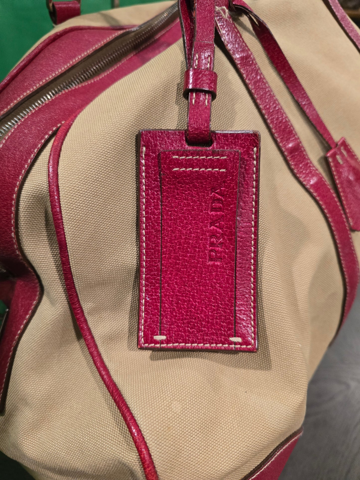 Prada Duffle Bag with Red Leather Trim