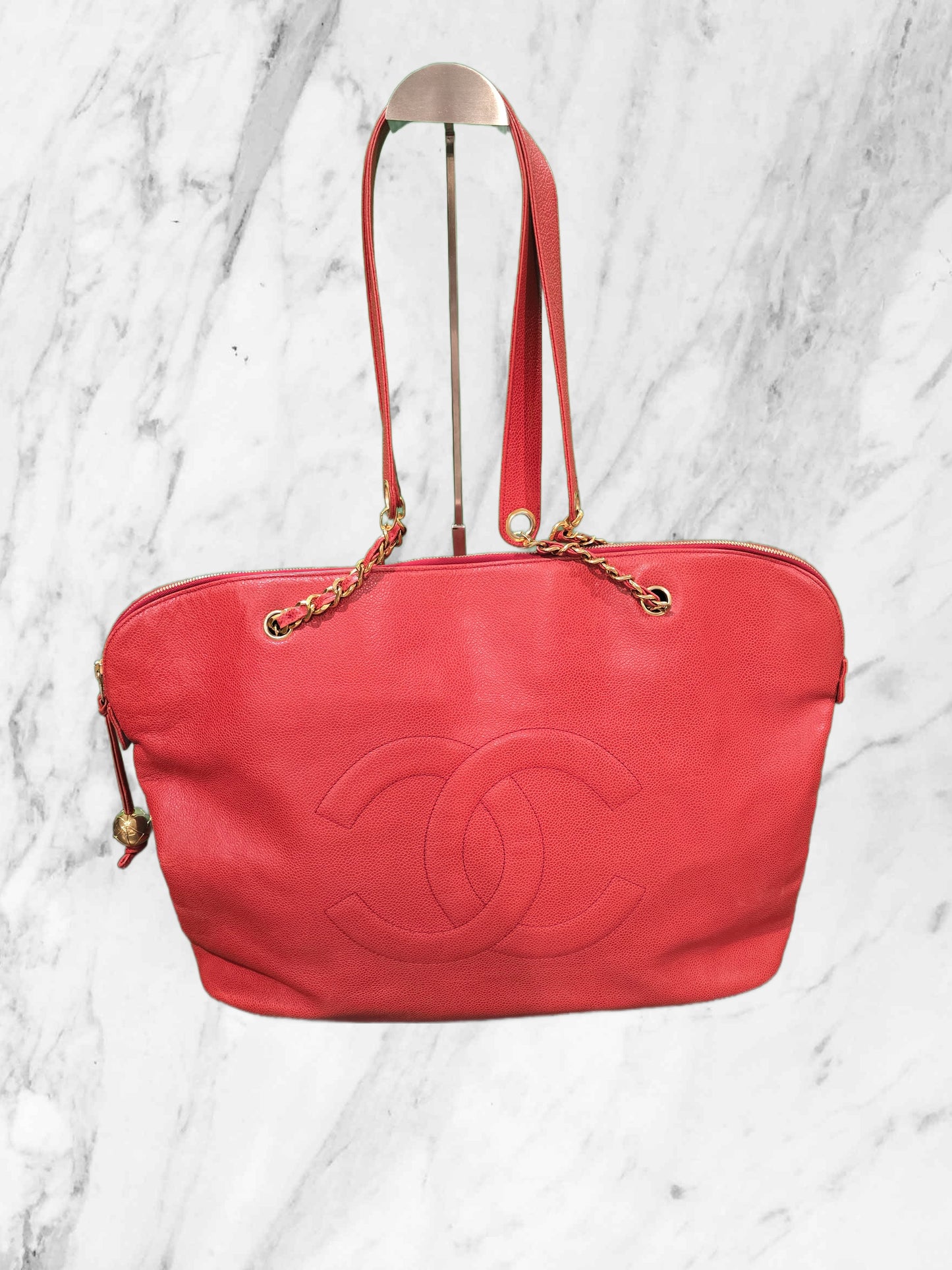 Chanel CC Large Dome Tote in Red Caviar Leather