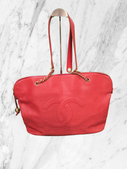 Chanel CC Large Dome Tote in Red Caviar Leather