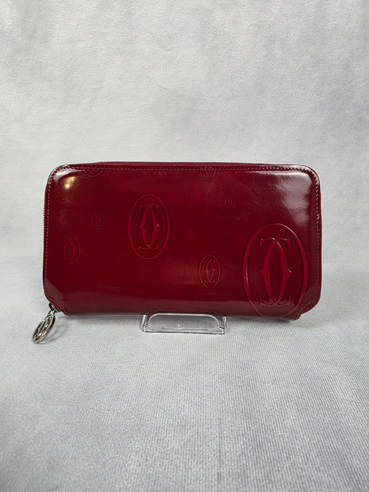 CARTIER RED PATENT LEATHER ZIP AROUND WALLET