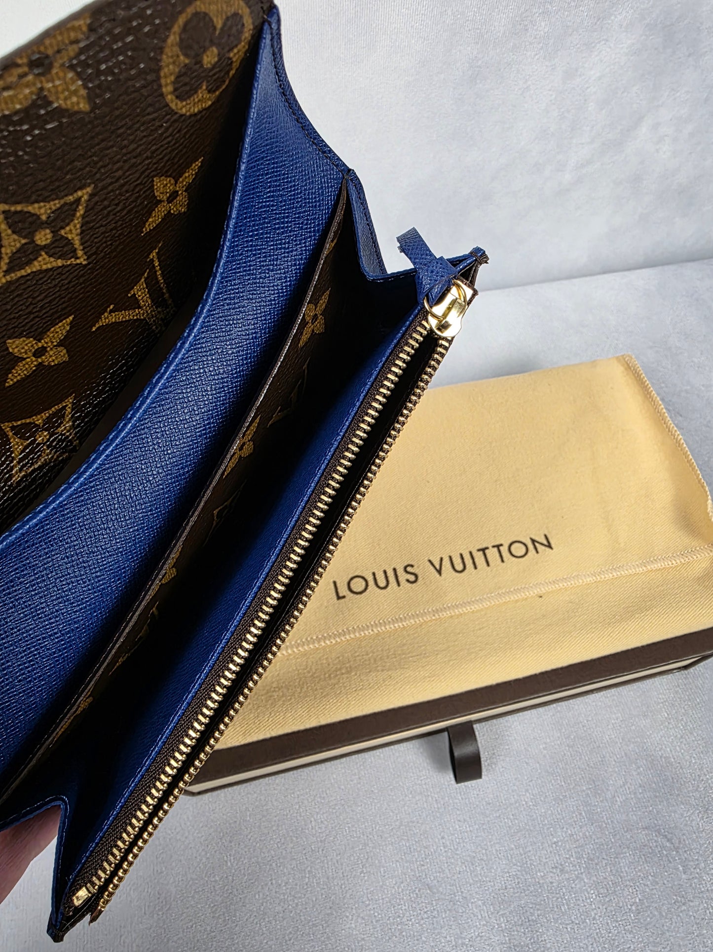 LOUIS VUITTON EMILIE MONOGRAM WALLET WITH BLUE ACCENTS