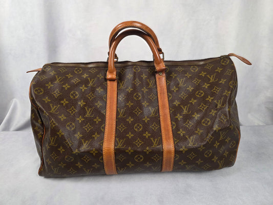 LOUIS VUITTON KEEPALL 50 TRAVEL BAG W/ LOCK & KEY & LUGGAGE TAG