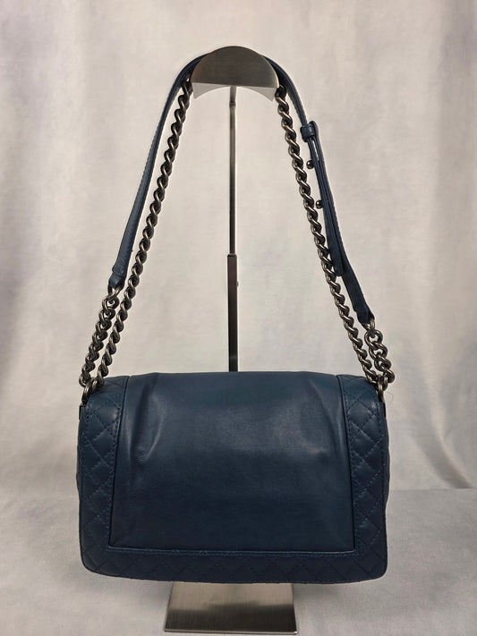 CHANEL LAMBSKIN BLUE LEBOY, MEDIUM