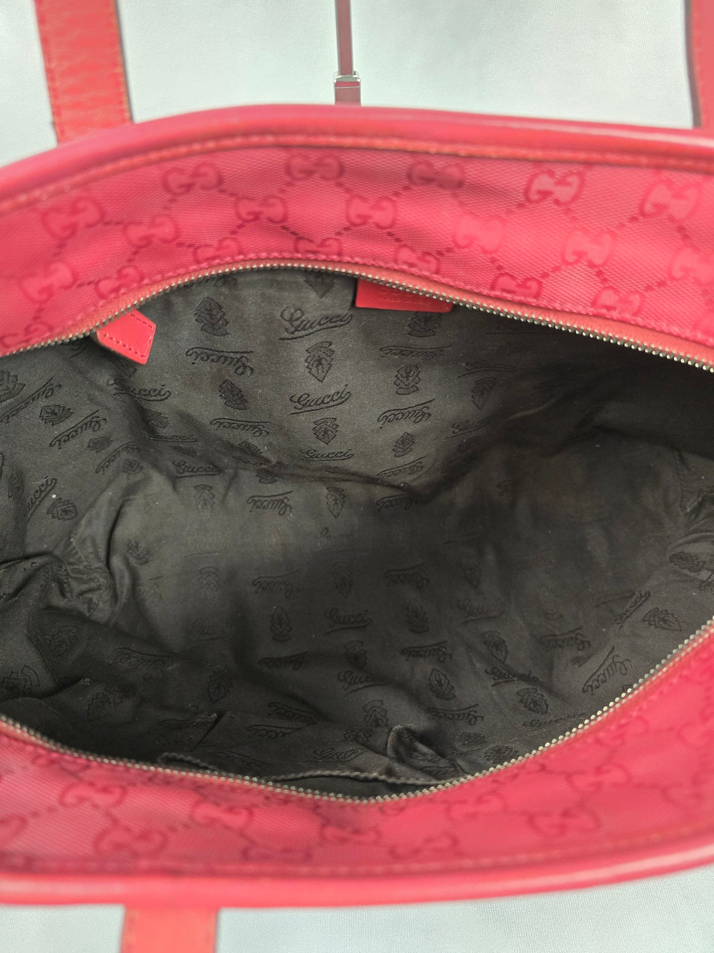Gucci Guccismo Red Calfskin Leather Tote