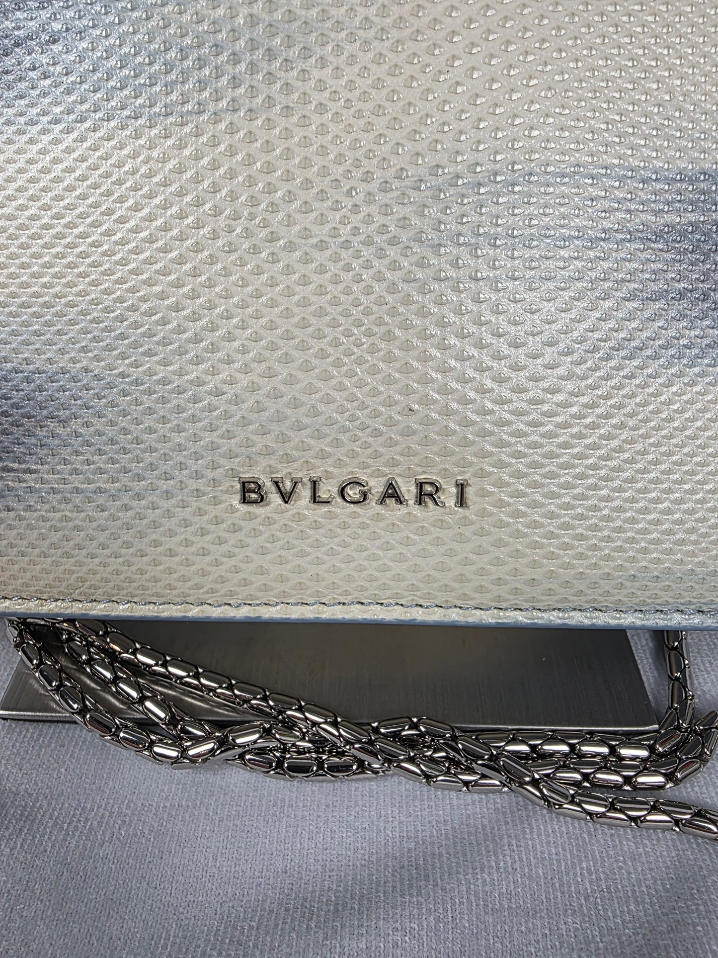 BVLGARI SERPENTI SMALL CROSSBODY, WHITE & BLUE W/ RAIN COAT