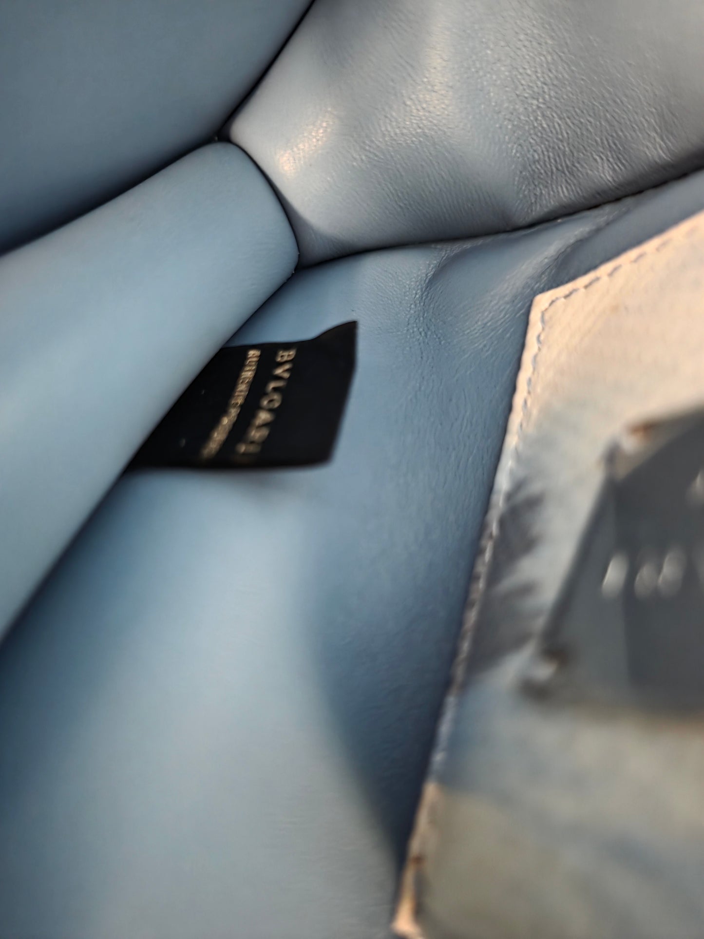 BVLGARI SERPENTI SMALL CROSSBODY, WHITE & BLUE W/ RAIN COAT