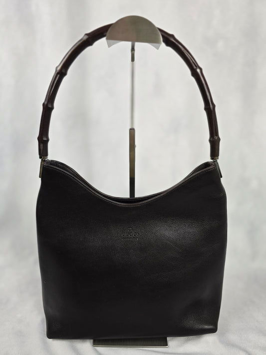 Gucci Bamboo Black Leather Top Handle Bag