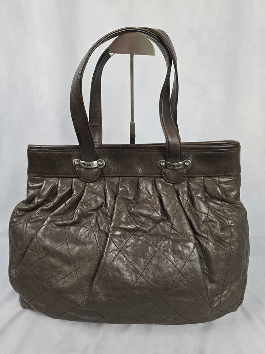 Chanel Large Quilted Chocolate Leather Tote
