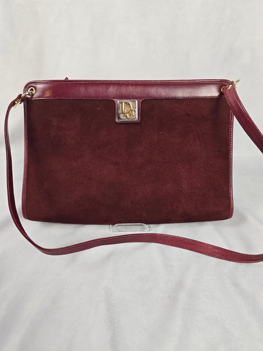 Christian Dior Burgundy Suede Shoulder Bag