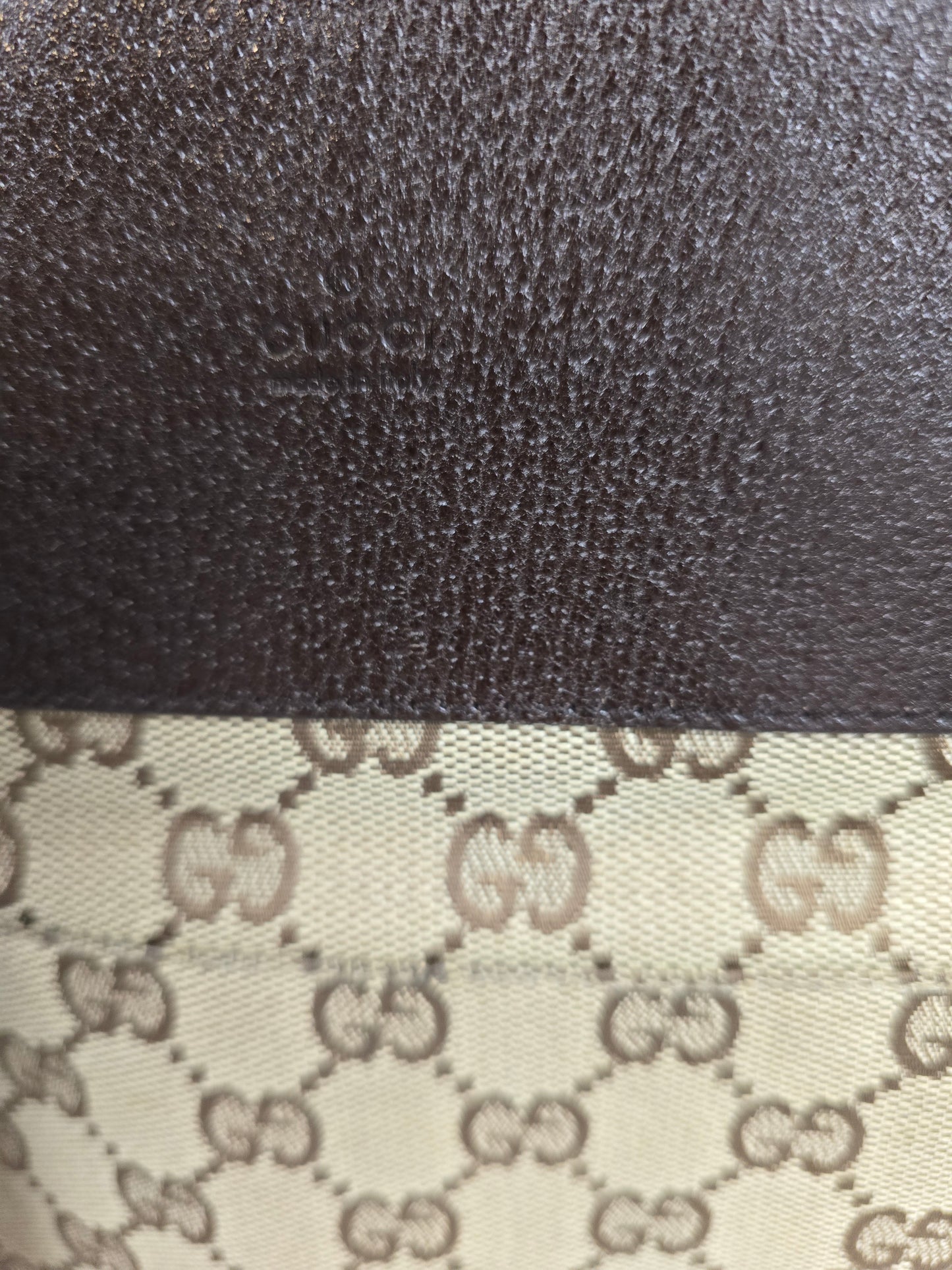 Gucci GG Canvas Crossbody Bag with Brown Leather Trim