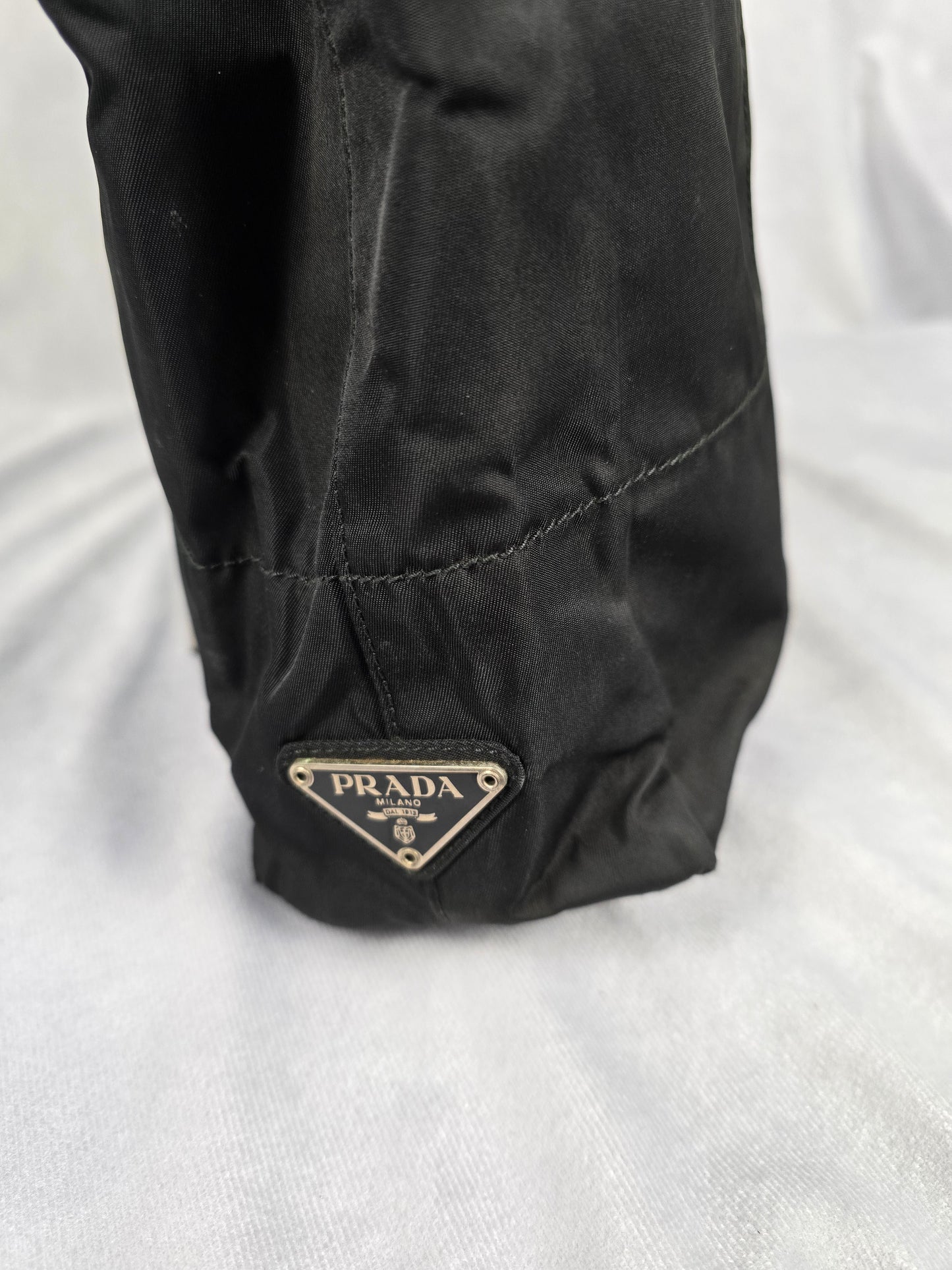 Prada Black Tessuto Impunture Vintate Tote with Metal Chain Strap