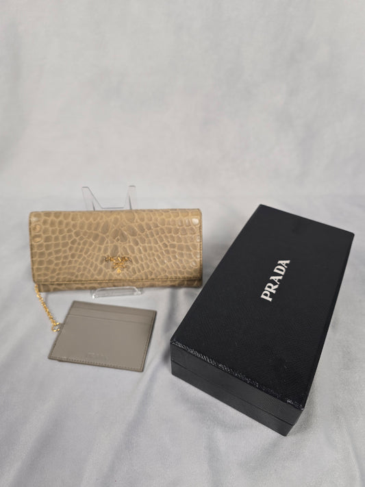 Prada Croc-Embossed Leather Long Wallet