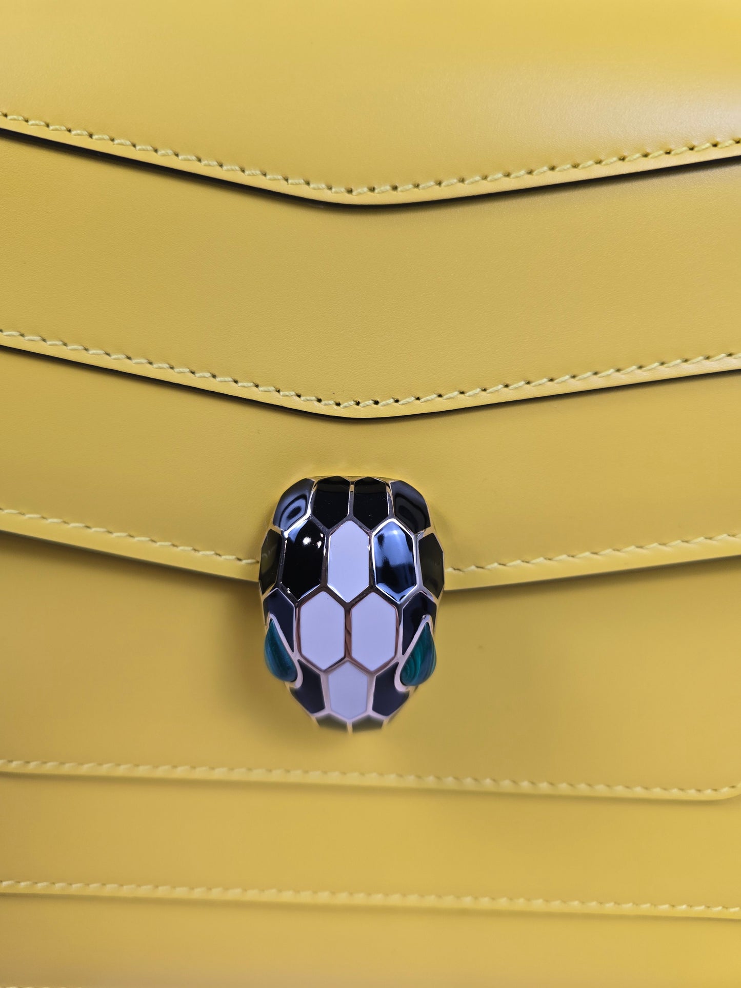 Bvlgari Serpenti Large Calfskin Leather Yellow Handbag with Shoulder Chain Strap
