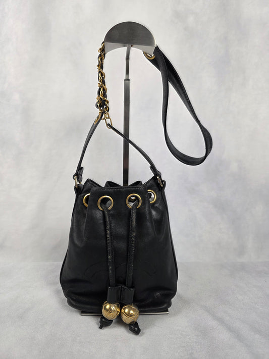 CHANEL MINI LAMBSKIN CC DRAWSTRING BUCKET BAG