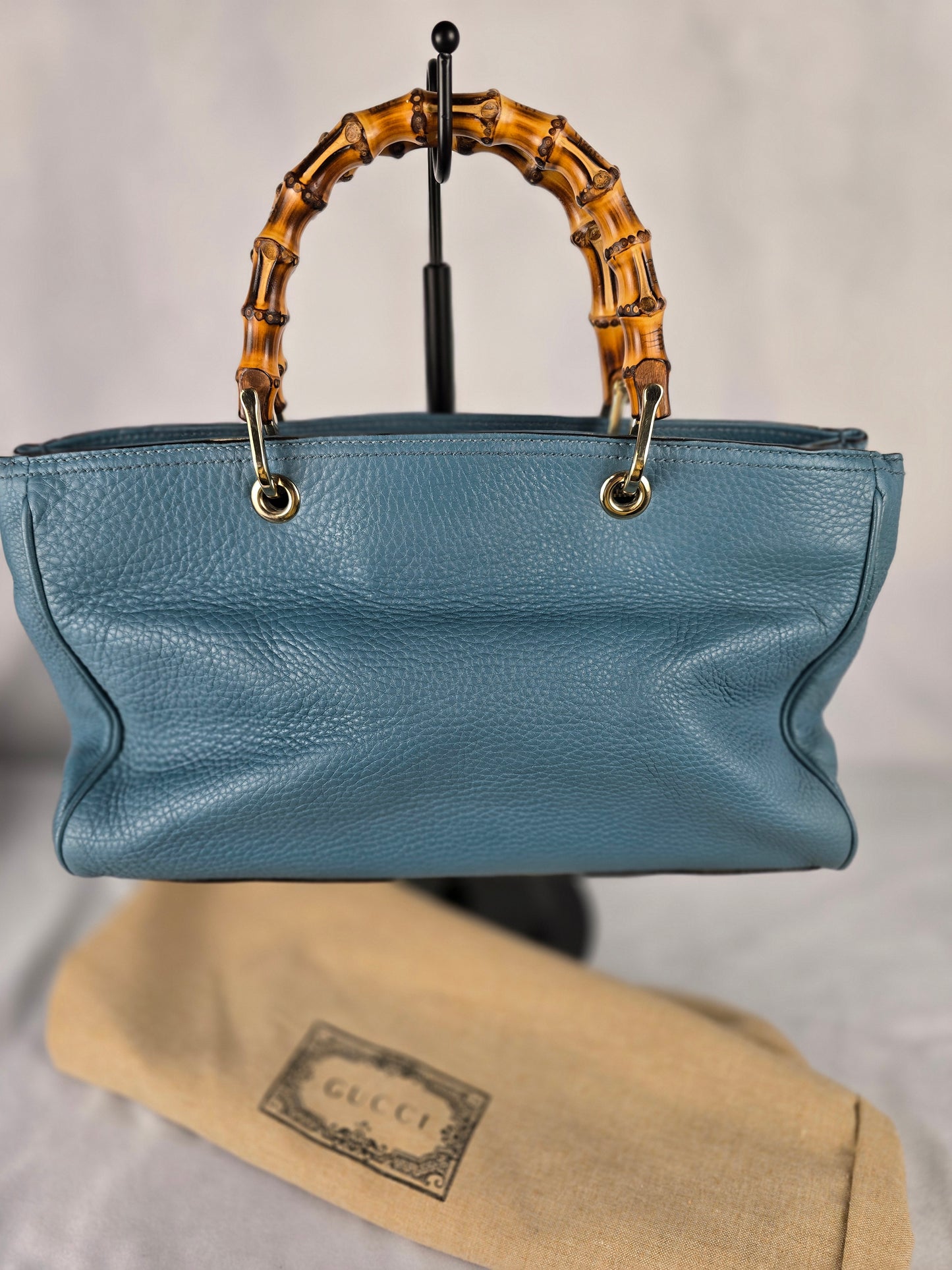 Gucci Bamboo Two-Way Teal Leather Tote