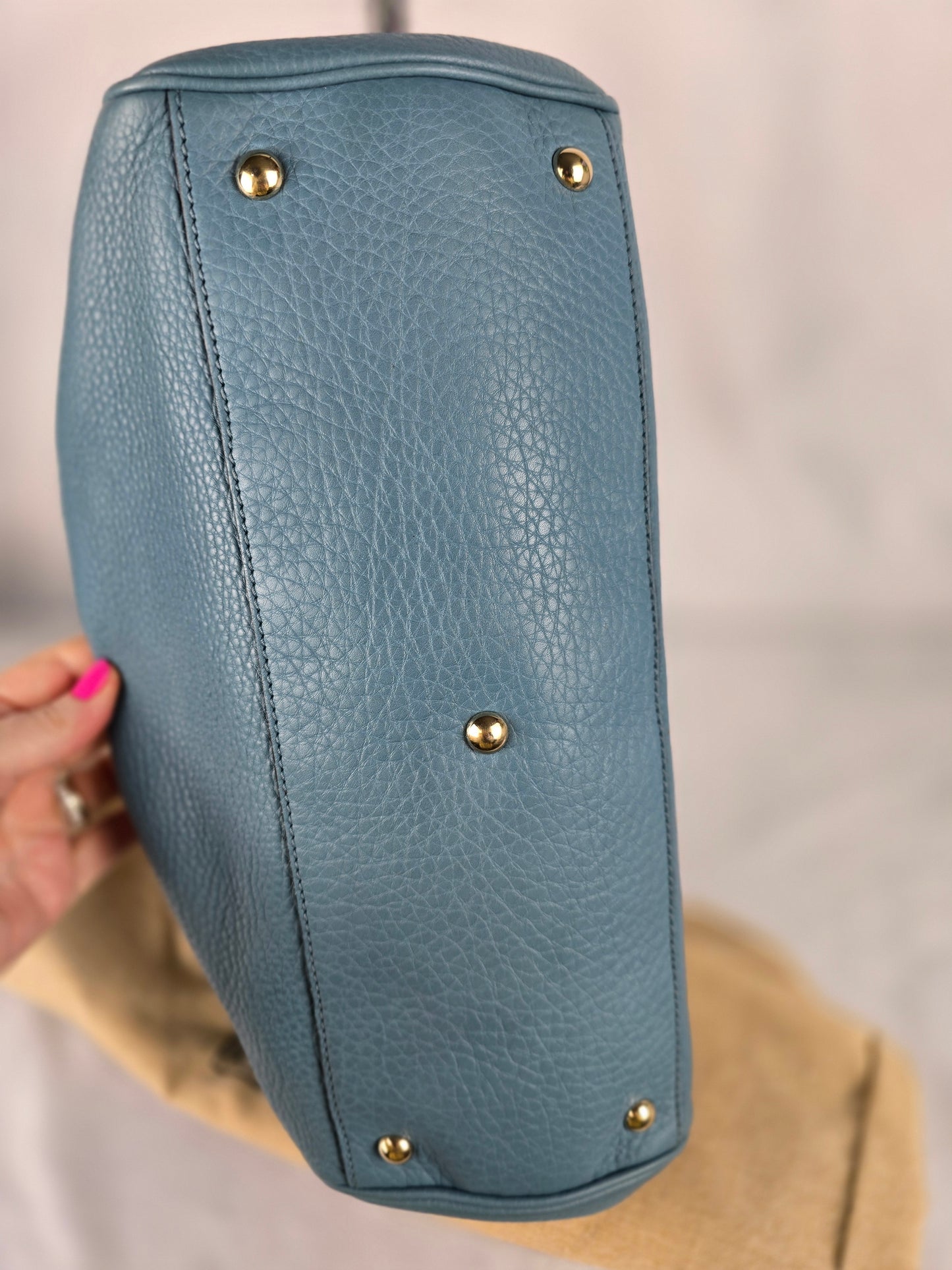 Gucci Bamboo Two-Way Teal Leather Tote