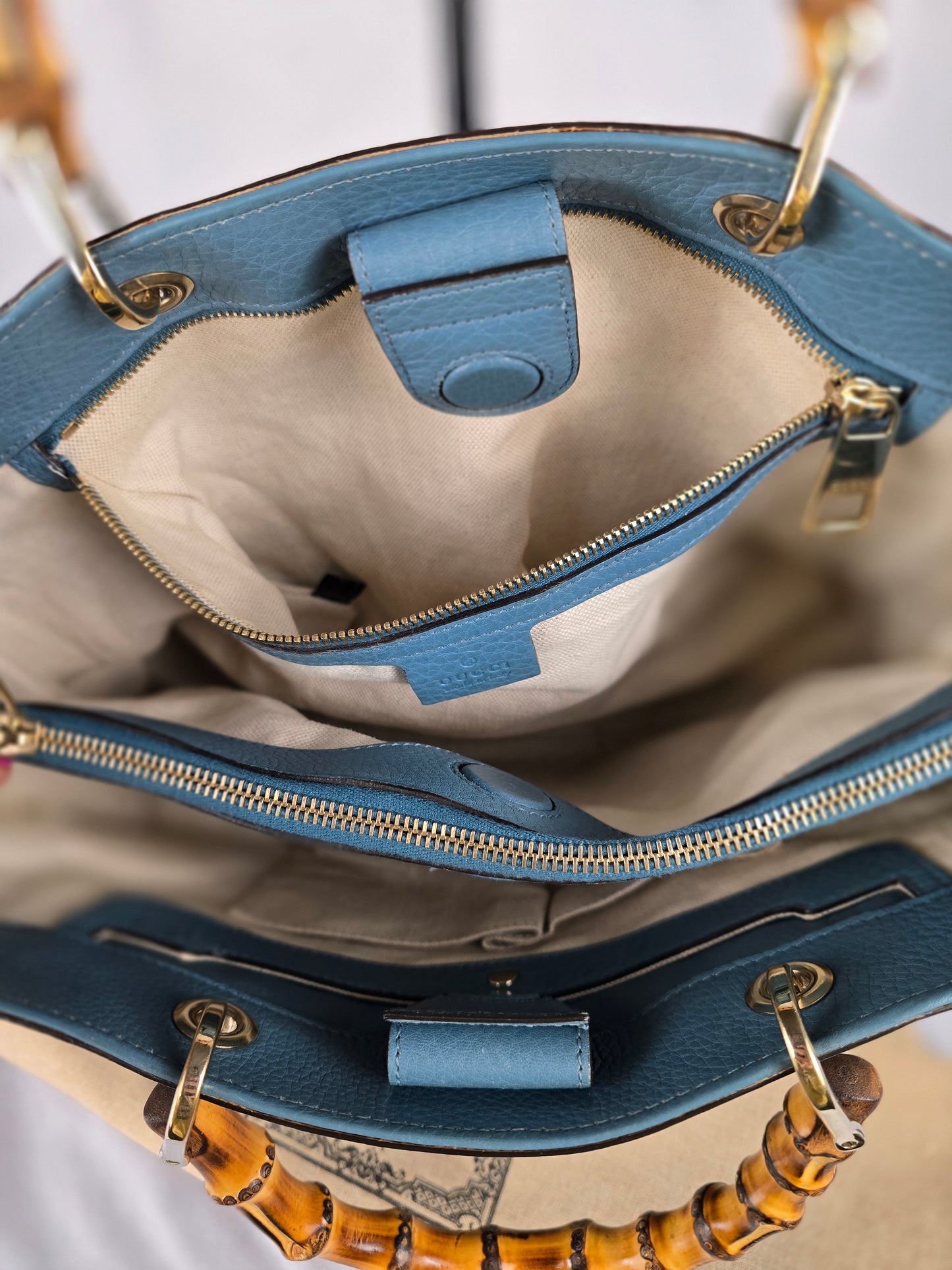 Gucci Bamboo Two-Way Teal Leather Tote