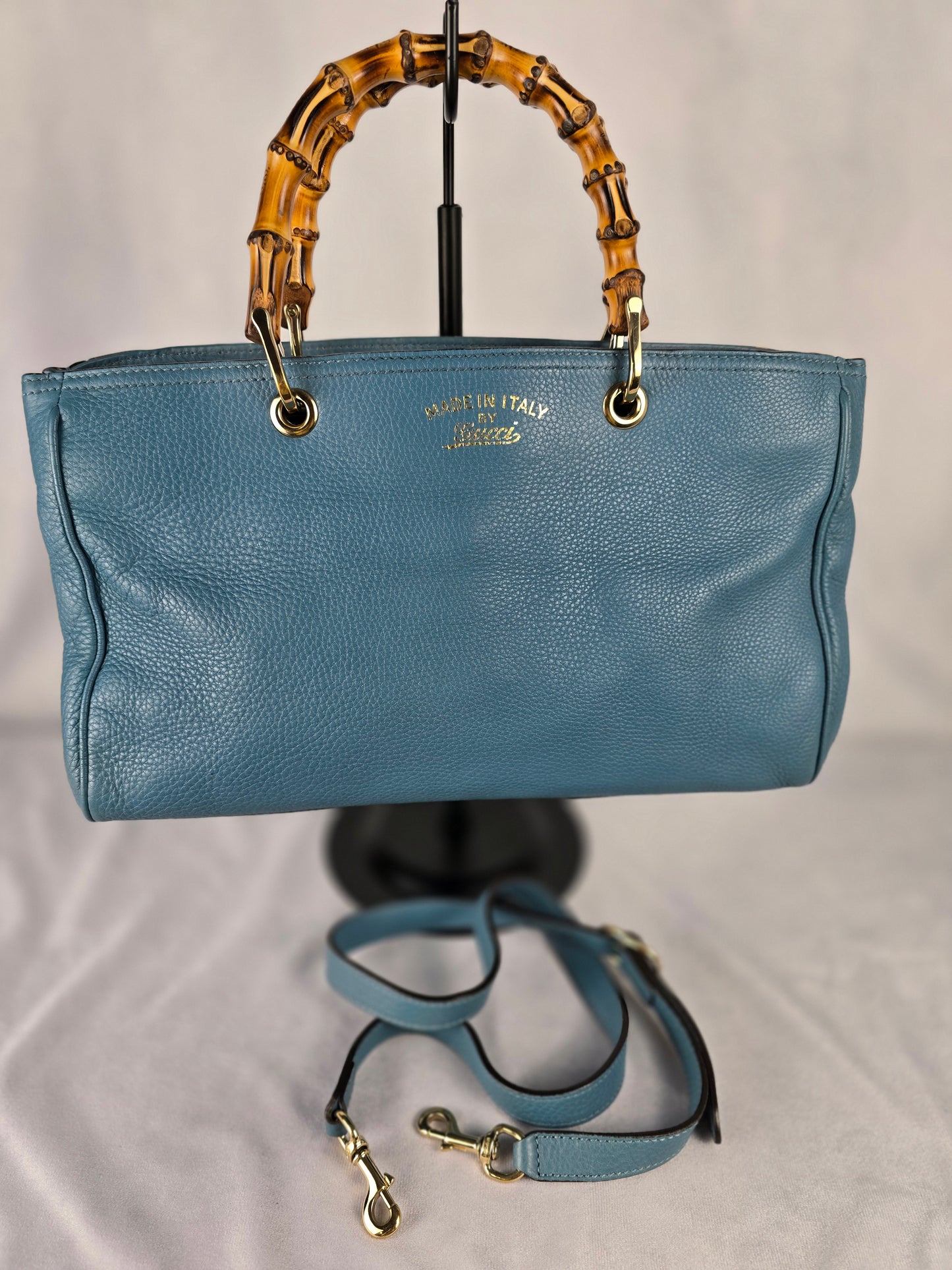 Gucci Bamboo Two-Way Teal Leather Tote
