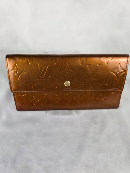 Louis Vuitton Bronze Vernis Brown Embossed Sarah Wallet