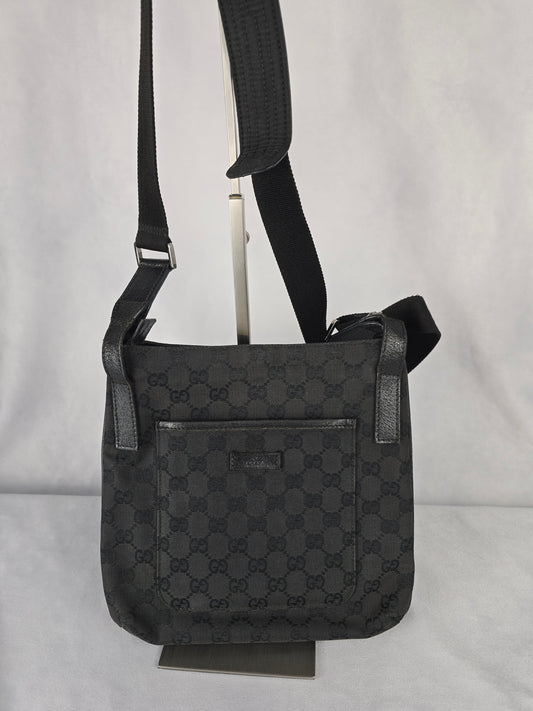 Gucci Canvas Black Crossbody with Leather Trim