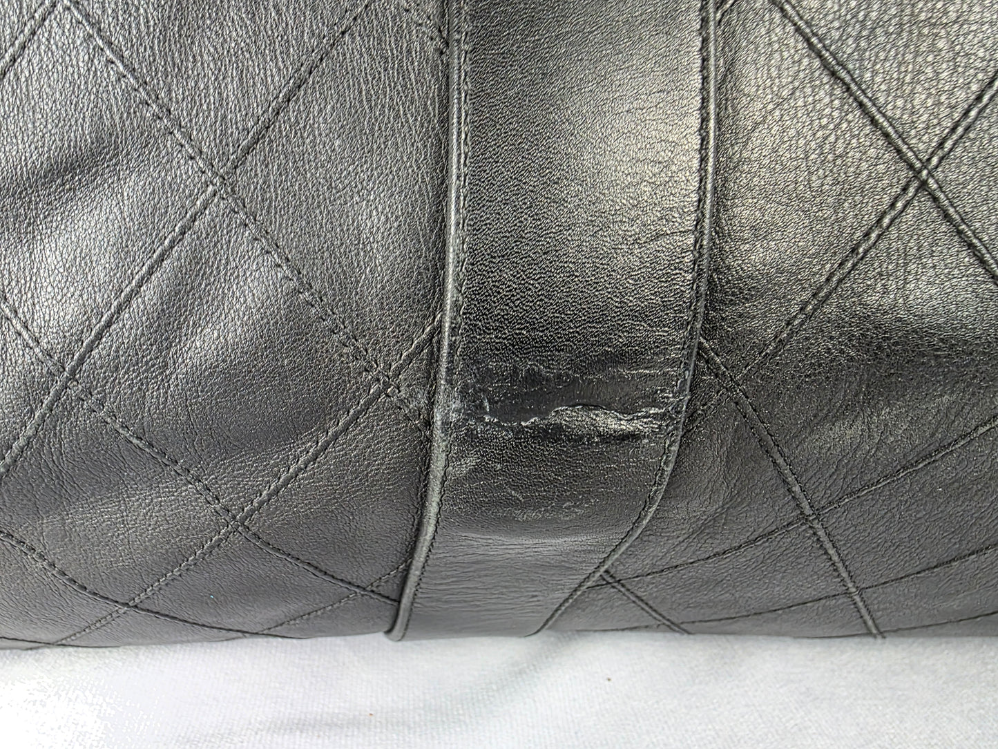 CHANEL VINTAGE & RARE DIAMOND QUILTED LAMBSKIN BLACK TRAVEL BAG, SIZE 60CM