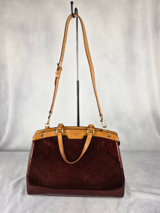 Louis Vuitton Monogram Vernis Brea MM Handbag in Amarante (Deep Burgundy) with Shoulder Strap