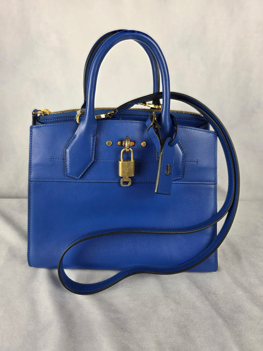 LOUIS VUITTON CITY STEAMER PM CALFSKIN BLUE HANDBAG