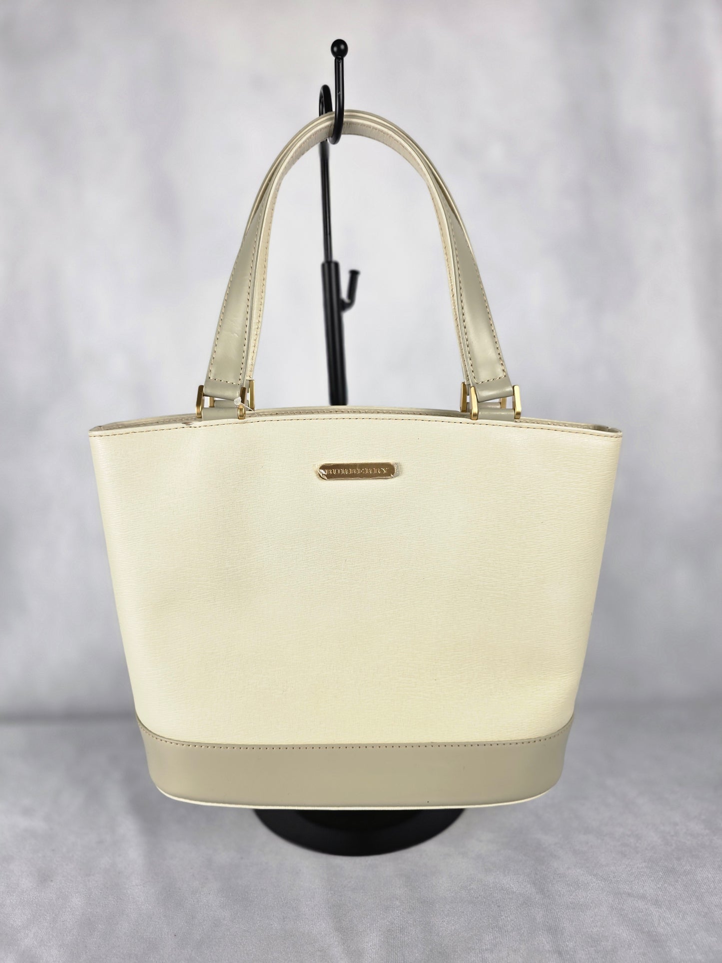 BURBERRY CREAM LEATHER TOP HANDLE BAG