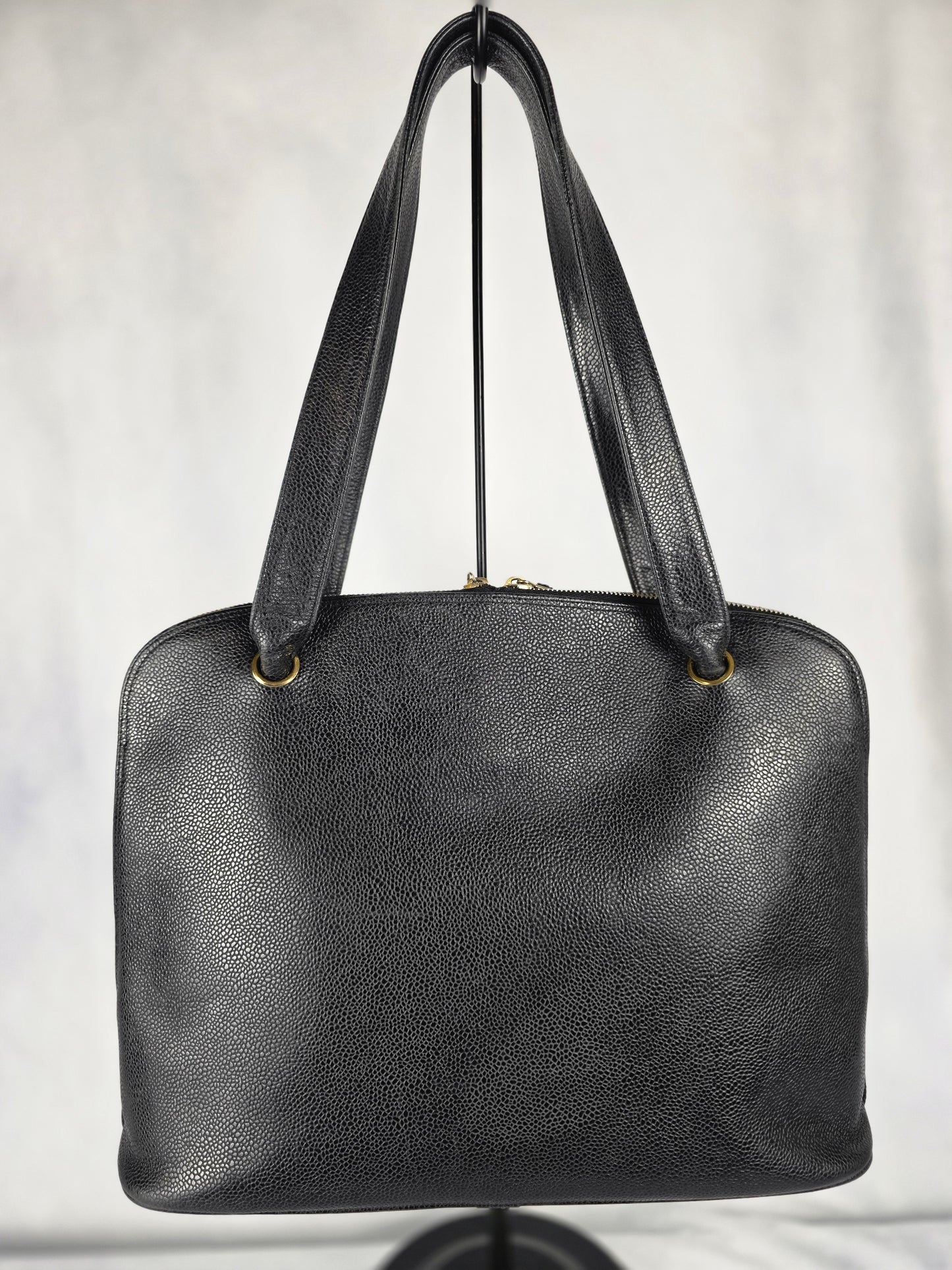 CHANEL VINTAGE COCO MARK BLACK CAVIAR LEATHER SHOULDER BAG