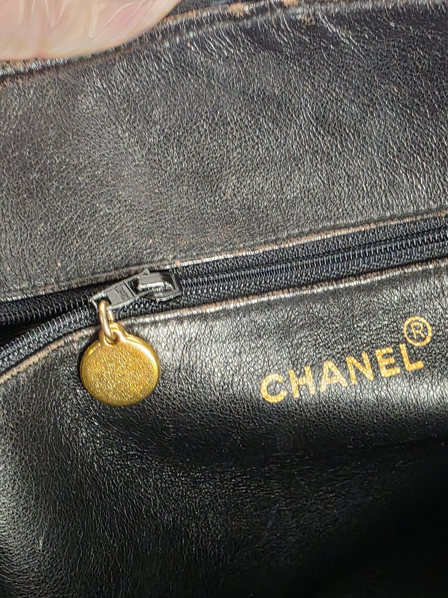 CHANEL VINTAGE COCO MARK BLACK CAVIAR LEATHER SHOULDER BAG
