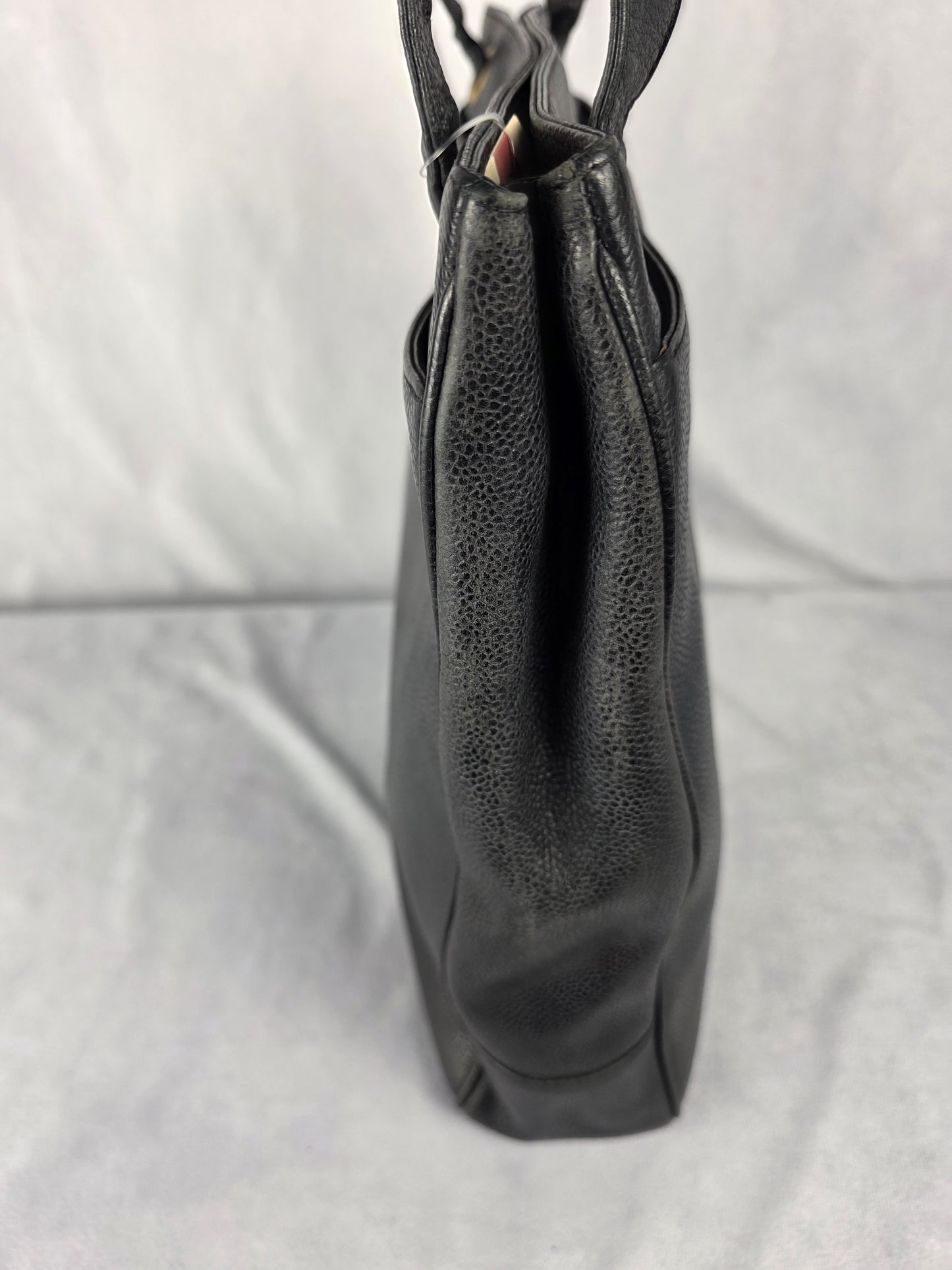 CHANEL VINTAGE COCO MARK BLACK CAVIAR LEATHER TOTE