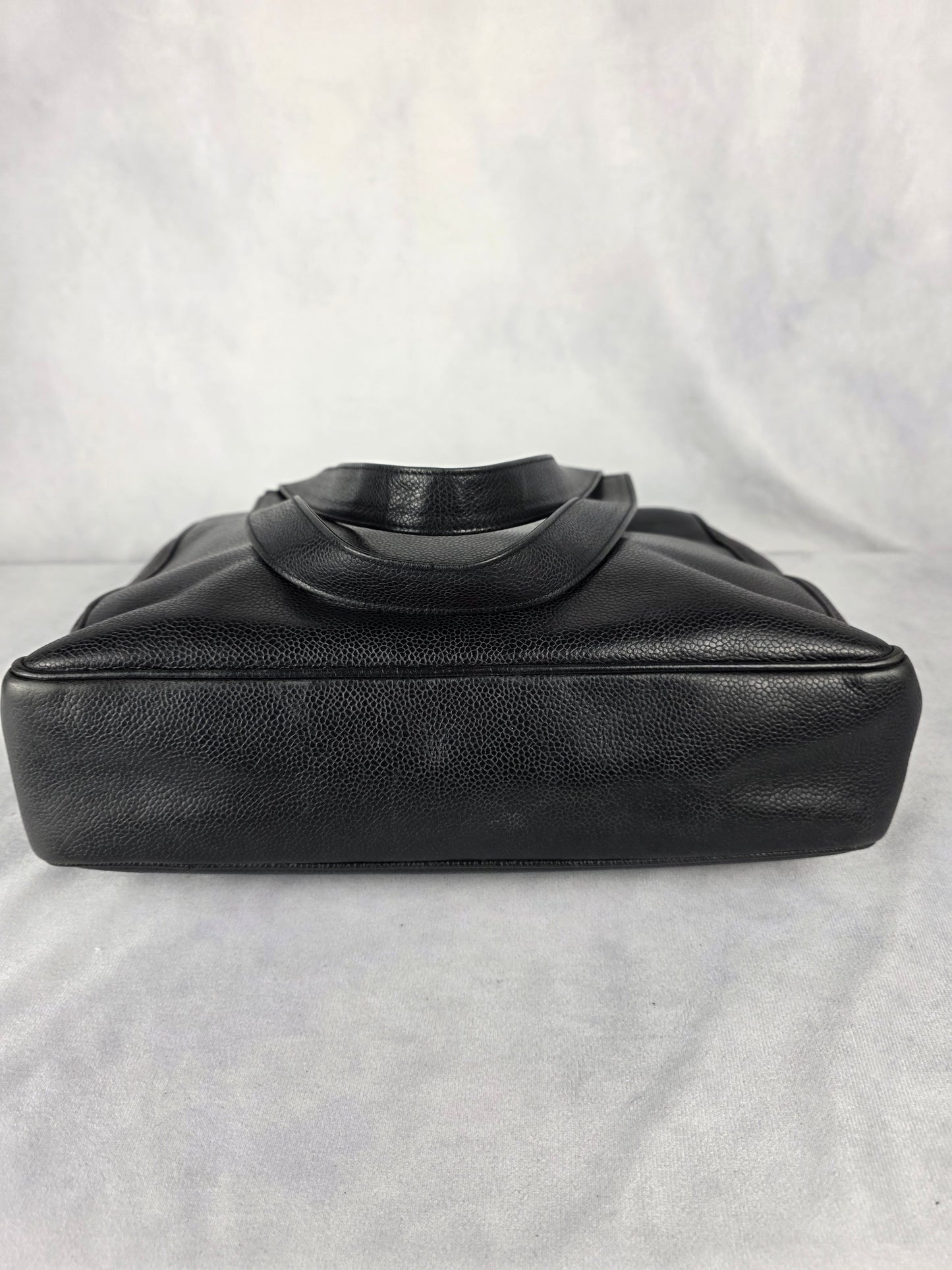 CHANEL VINTAGE COCO MARK BLACK CAVIAR LEATHER TOTE