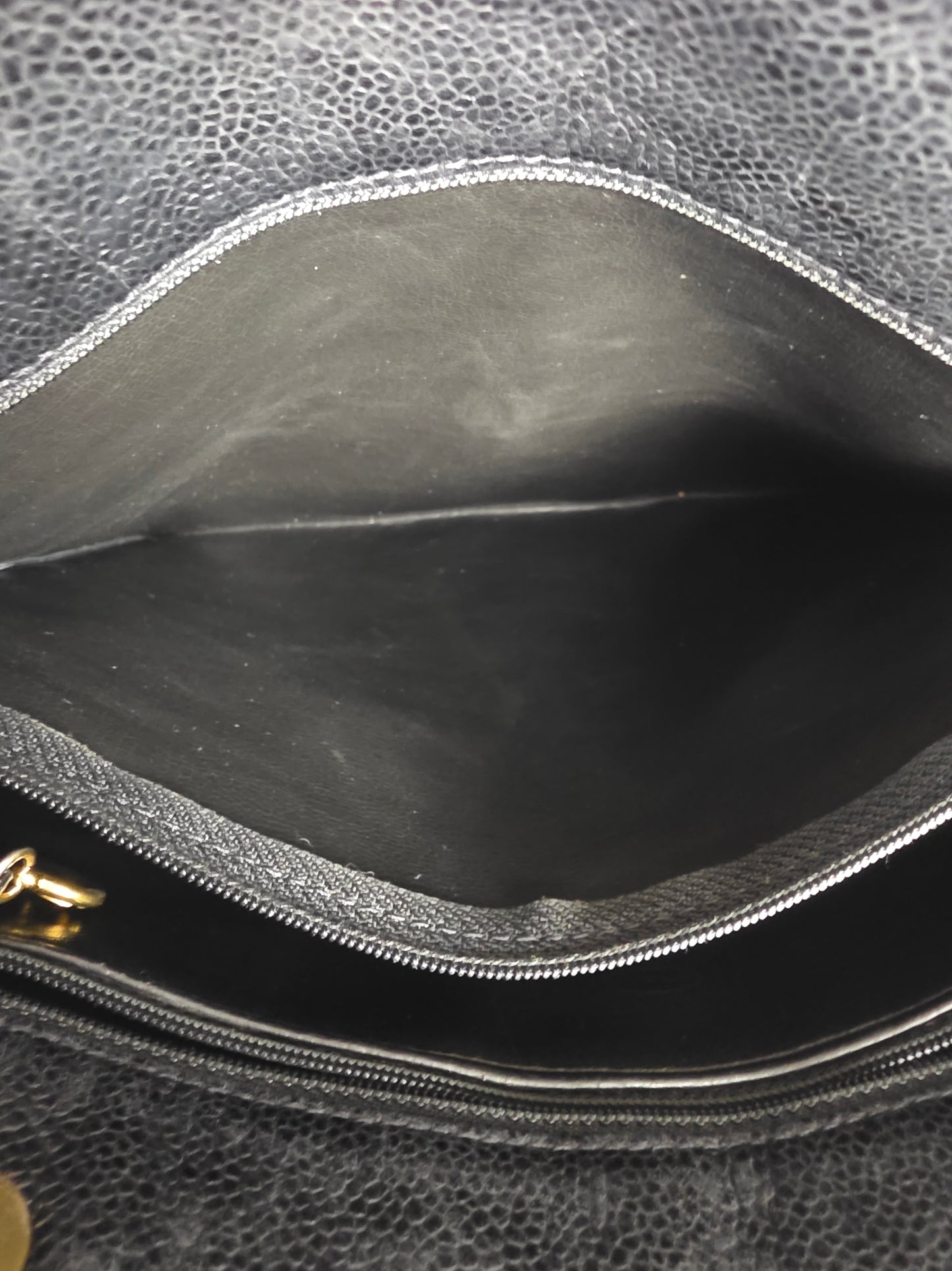 CHANEL VINTAGE COCO MARK BLACK CAVIAR LEATHER TOTE