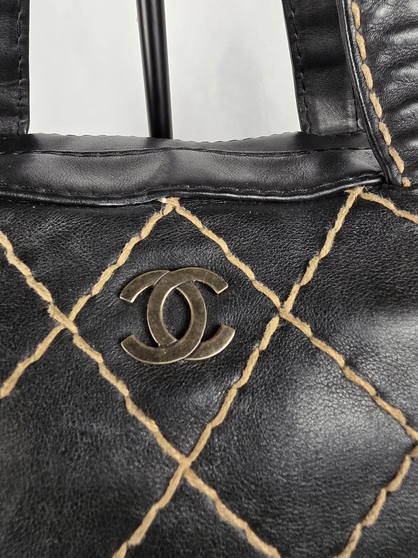 CHANEL BLACK "WILD STITCH" SURPIQUE BOWLER BAG