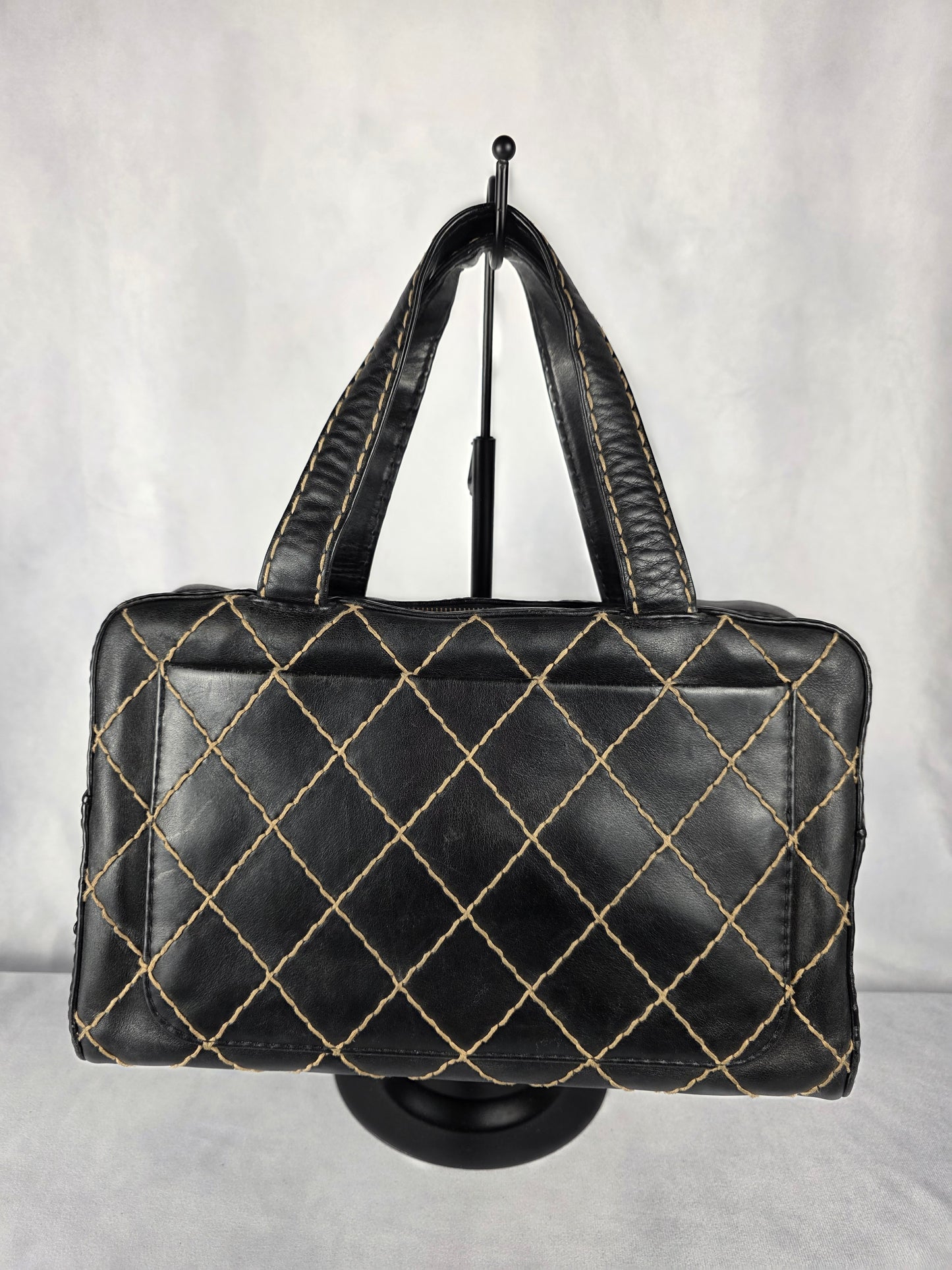 CHANEL BLACK "WILD STITCH" SURPIQUE BOWLER BAG