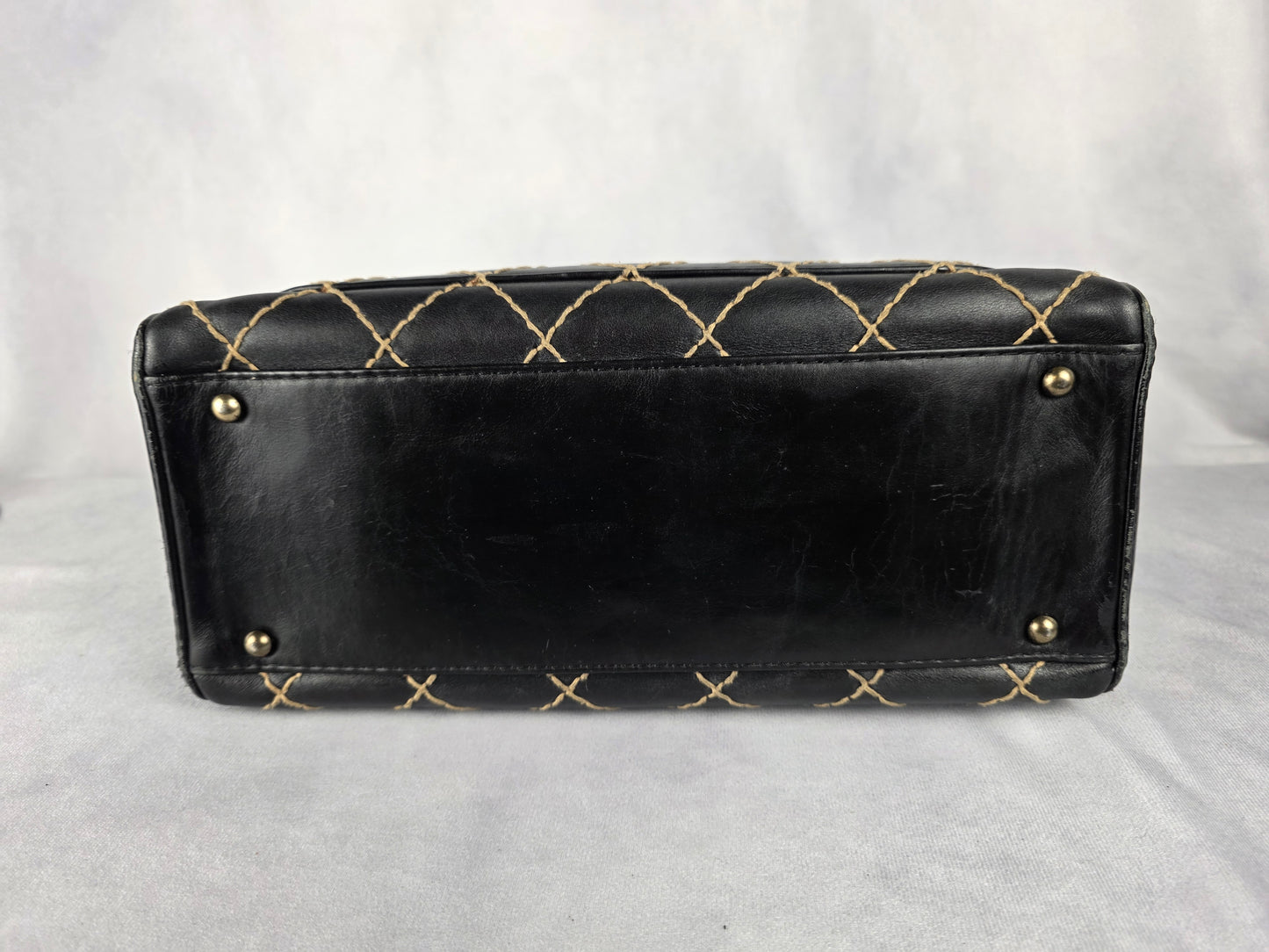 CHANEL BLACK "WILD STITCH" SURPIQUE BOWLER BAG