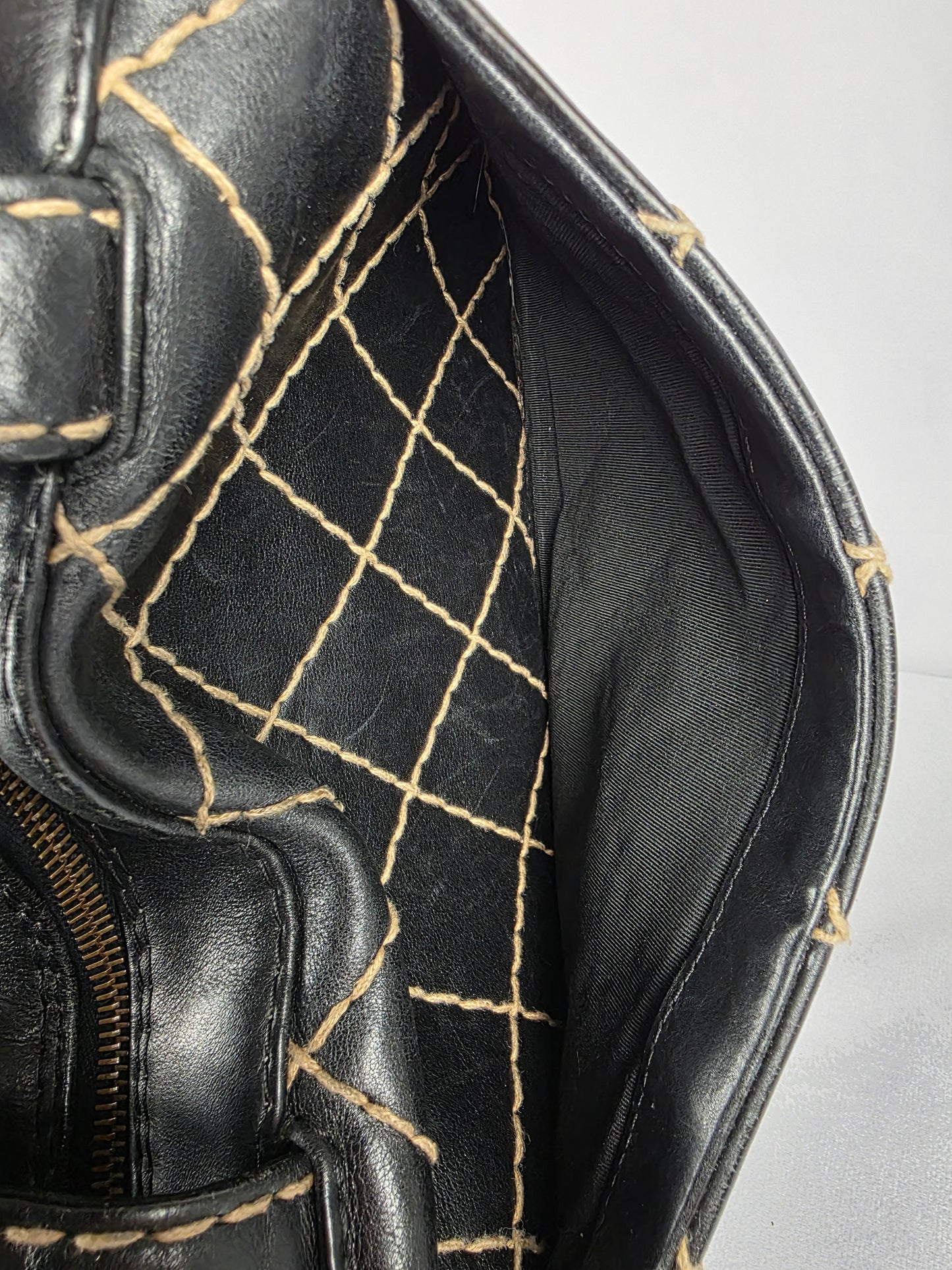 CHANEL BLACK "WILD STITCH" SURPIQUE BOWLER BAG