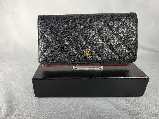 CHANEL QUILTED BLACK CAVIAR LONG WALLET