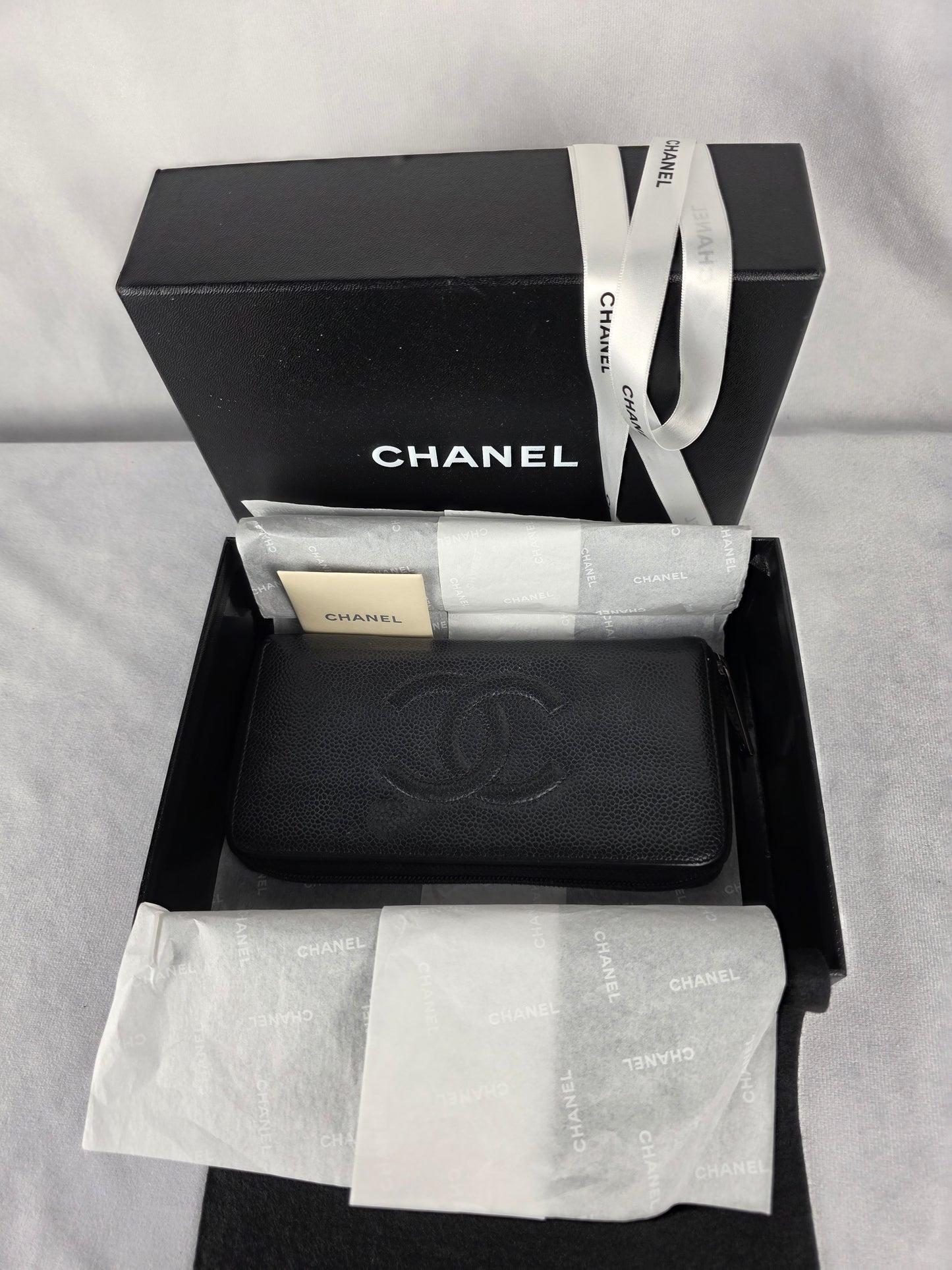 CHANEL COCO BLACK CAVIAR CLASSIC LONG ZIPPER WALLET