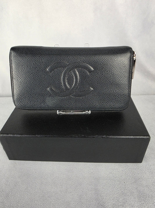 CHANEL COCO BLACK CAVIAR CLASSIC LONG ZIPPER WALLET