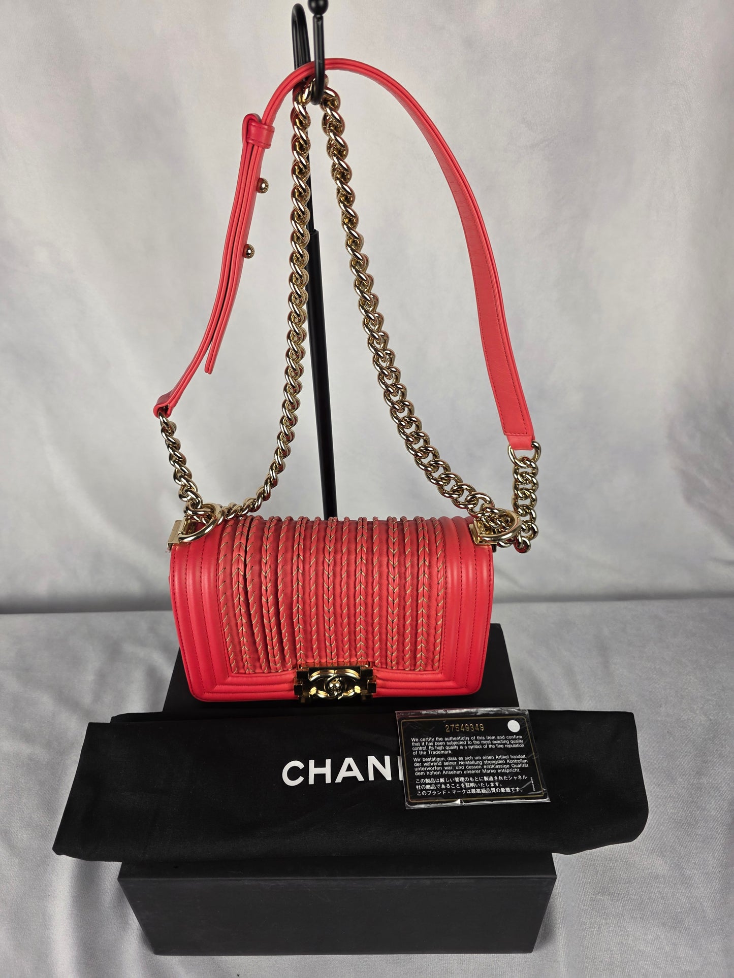 CHANEL "RARE" VERTICAL STITCHED SMALL PINK BOY BAG