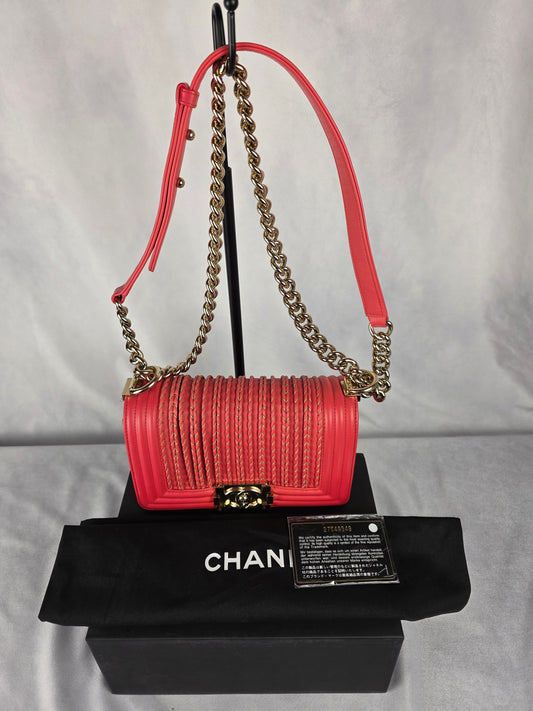 CHANEL "RARE" VERTICAL STITCHED SMALL PINK BOY BAG