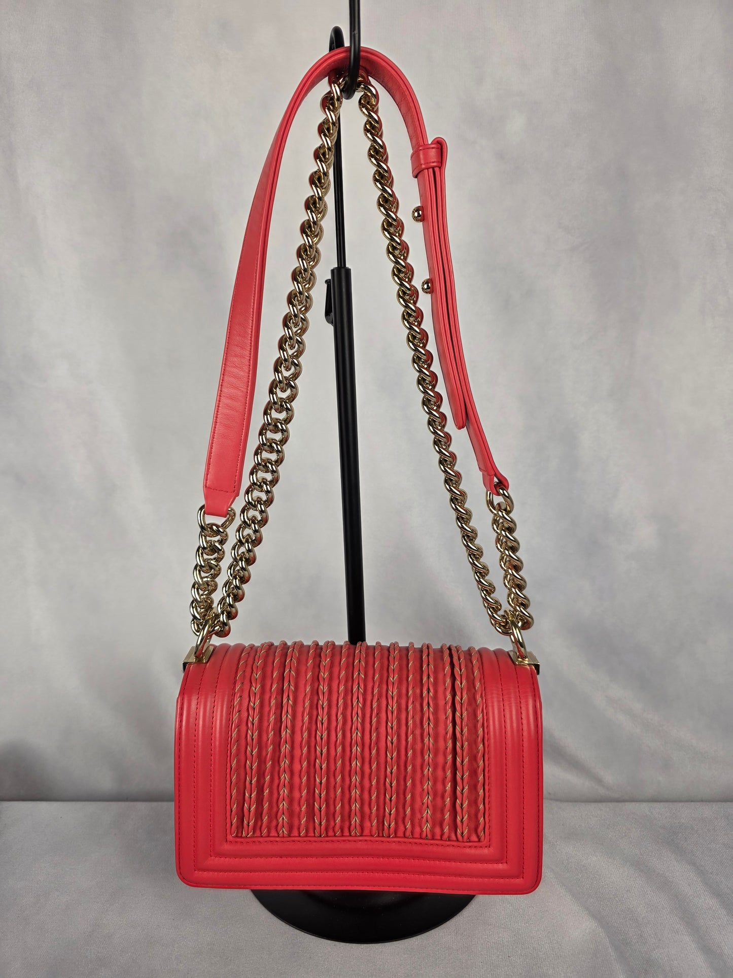 CHANEL "RARE" VERTICAL STITCHED SMALL PINK BOY BAG