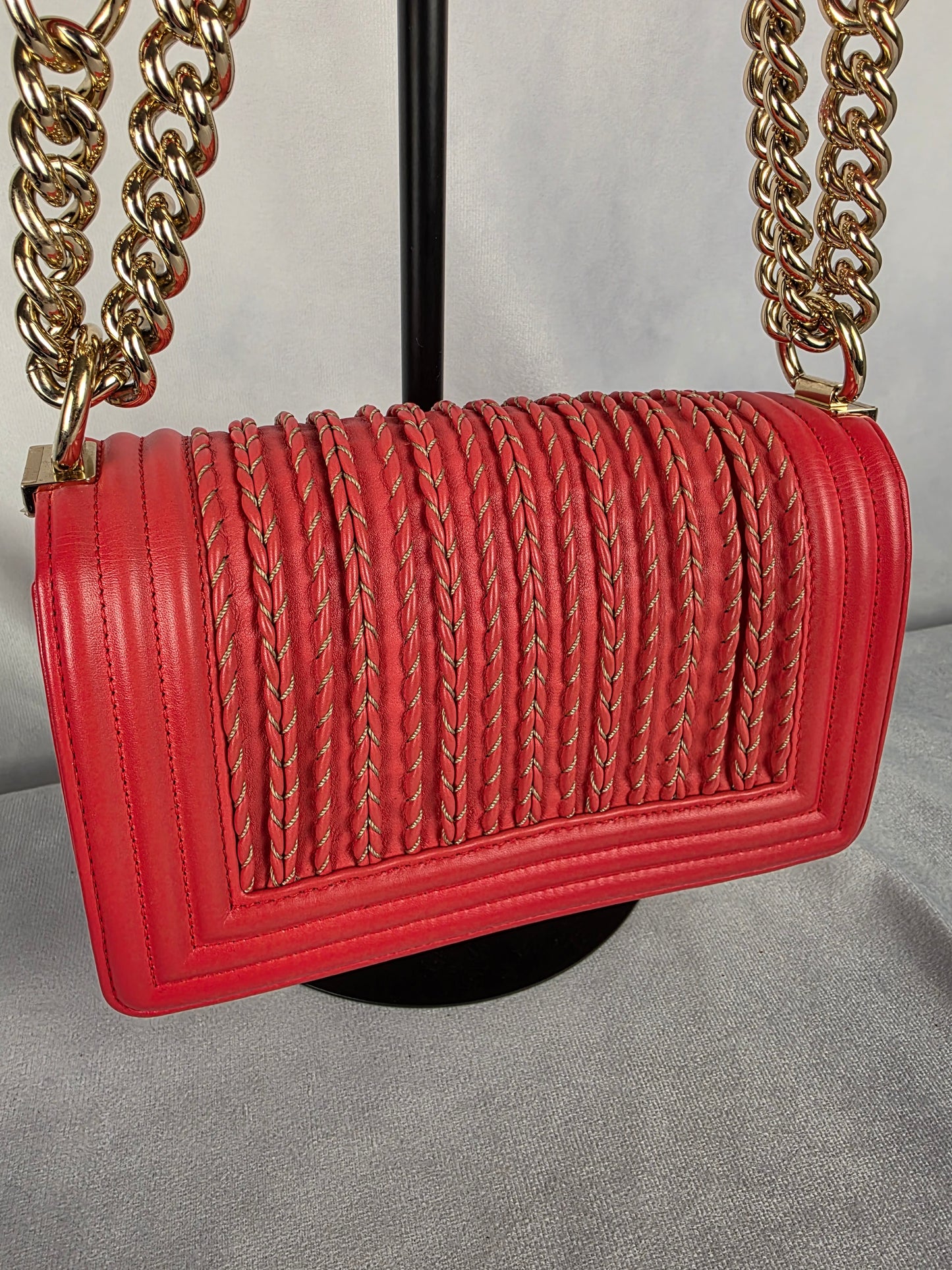 CHANEL "RARE" VERTICAL STITCHED SMALL PINK BOY BAG