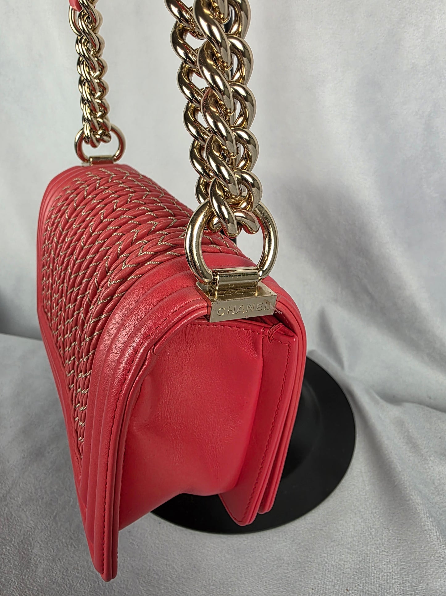 CHANEL "RARE" VERTICAL STITCHED SMALL PINK BOY BAG
