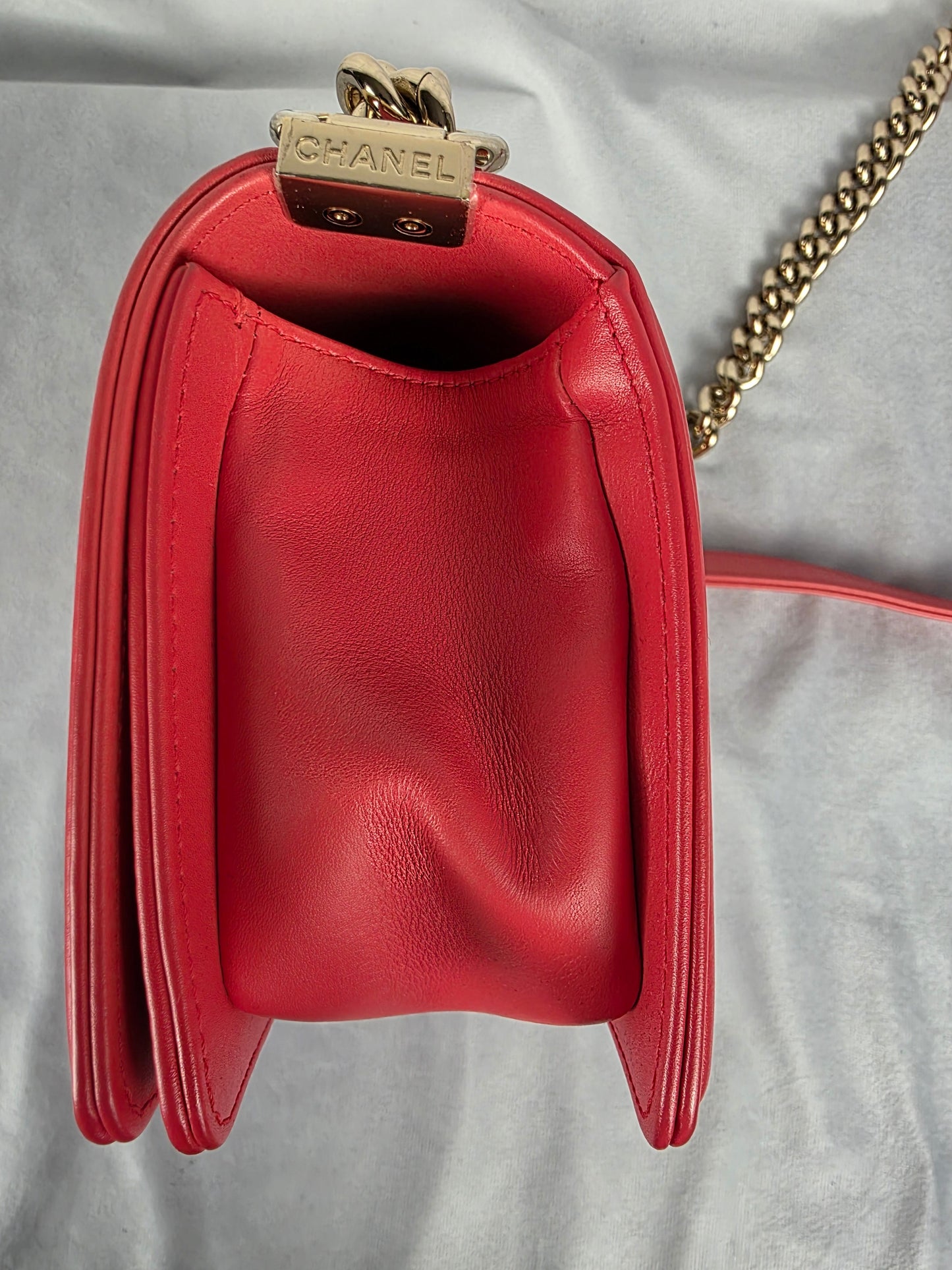 CHANEL "RARE" VERTICAL STITCHED SMALL PINK BOY BAG